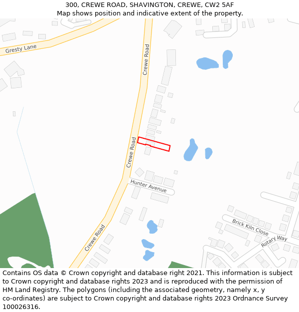 300, CREWE ROAD, SHAVINGTON, CREWE, CW2 5AF: Location map and indicative extent of plot