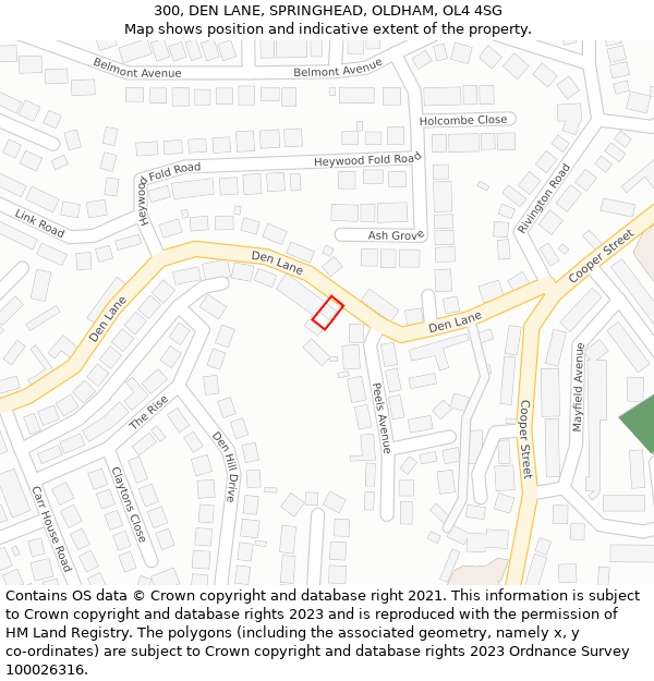 300, DEN LANE, SPRINGHEAD, OLDHAM, OL4 4SG: Location map and indicative extent of plot
