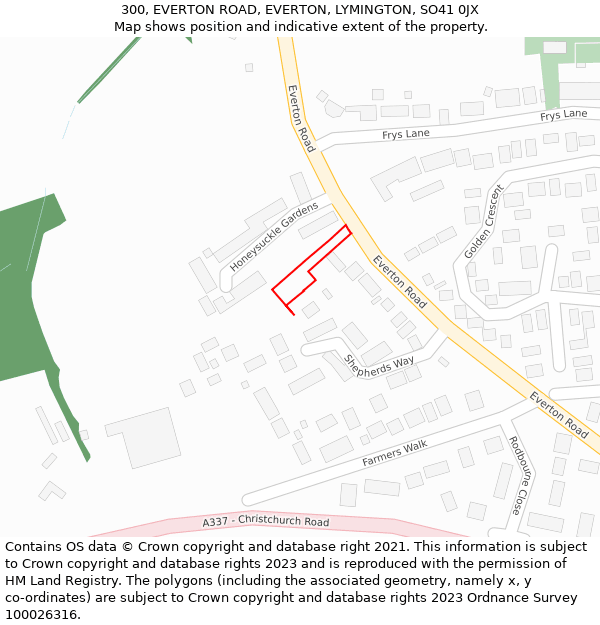 300, EVERTON ROAD, EVERTON, LYMINGTON, SO41 0JX: Location map and indicative extent of plot