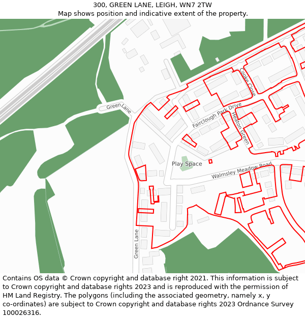 300, GREEN LANE, LEIGH, WN7 2TW: Location map and indicative extent of plot