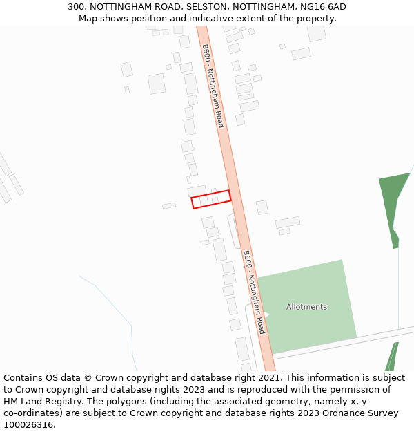 300, NOTTINGHAM ROAD, SELSTON, NOTTINGHAM, NG16 6AD: Location map and indicative extent of plot