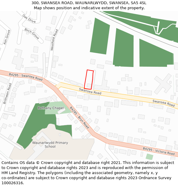 300, SWANSEA ROAD, WAUNARLWYDD, SWANSEA, SA5 4SL: Location map and indicative extent of plot