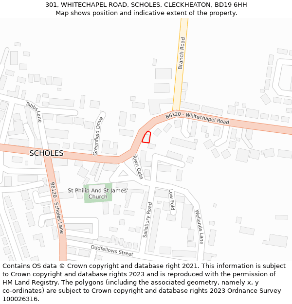 301, WHITECHAPEL ROAD, SCHOLES, CLECKHEATON, BD19 6HH: Location map and indicative extent of plot