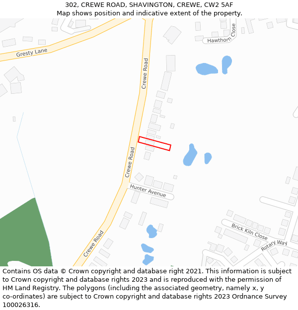 302, CREWE ROAD, SHAVINGTON, CREWE, CW2 5AF: Location map and indicative extent of plot