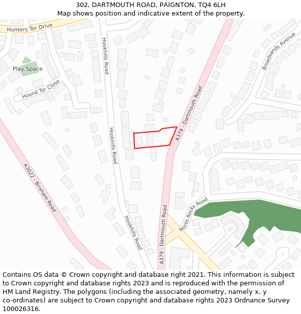 302, DARTMOUTH ROAD, PAIGNTON, TQ4 6LH: Location map and indicative extent of plot