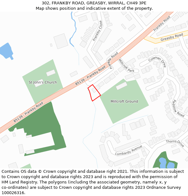 302, FRANKBY ROAD, GREASBY, WIRRAL, CH49 3PE: Location map and indicative extent of plot