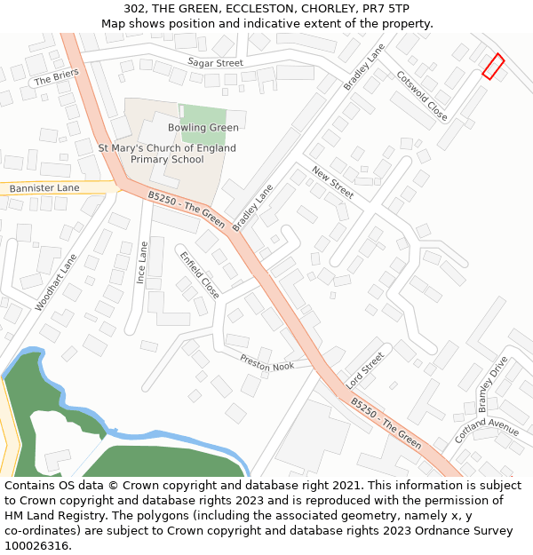 302, THE GREEN, ECCLESTON, CHORLEY, PR7 5TP: Location map and indicative extent of plot