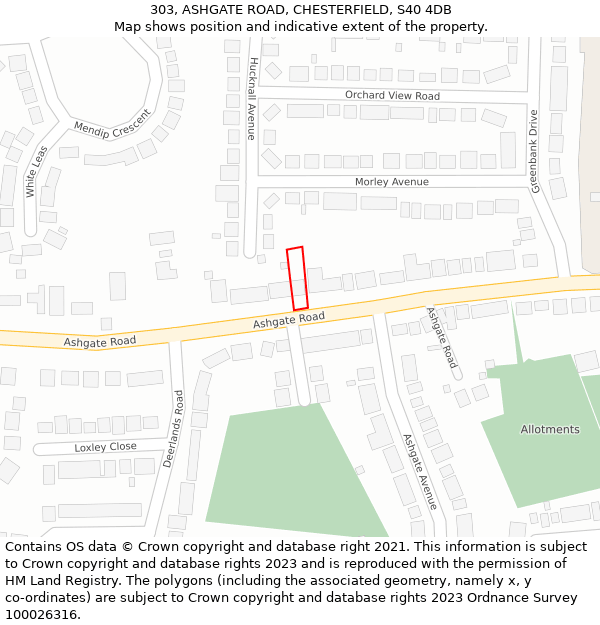 303, ASHGATE ROAD, CHESTERFIELD, S40 4DB: Location map and indicative extent of plot