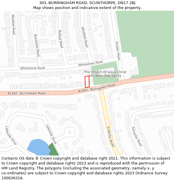 303, BURRINGHAM ROAD, SCUNTHORPE, DN17 2BJ: Location map and indicative extent of plot