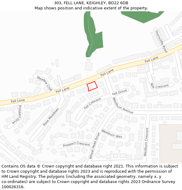 303, FELL LANE, KEIGHLEY, BD22 6DB: Location map and indicative extent of plot