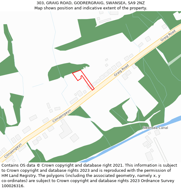 303, GRAIG ROAD, GODRERGRAIG, SWANSEA, SA9 2NZ: Location map and indicative extent of plot