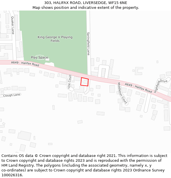 303, HALIFAX ROAD, LIVERSEDGE, WF15 6NE: Location map and indicative extent of plot