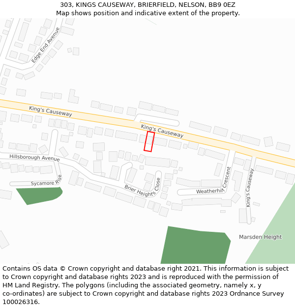 303, KINGS CAUSEWAY, BRIERFIELD, NELSON, BB9 0EZ: Location map and indicative extent of plot
