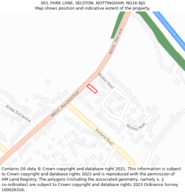 303, PARK LANE, SELSTON, NOTTINGHAM, NG16 6JG: Location map and indicative extent of plot