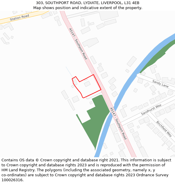 303, SOUTHPORT ROAD, LYDIATE, LIVERPOOL, L31 4EB: Location map and indicative extent of plot
