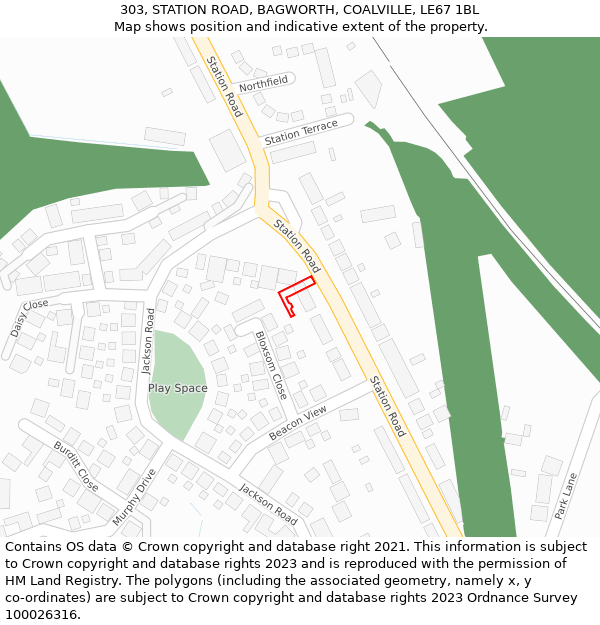 303, STATION ROAD, BAGWORTH, COALVILLE, LE67 1BL: Location map and indicative extent of plot