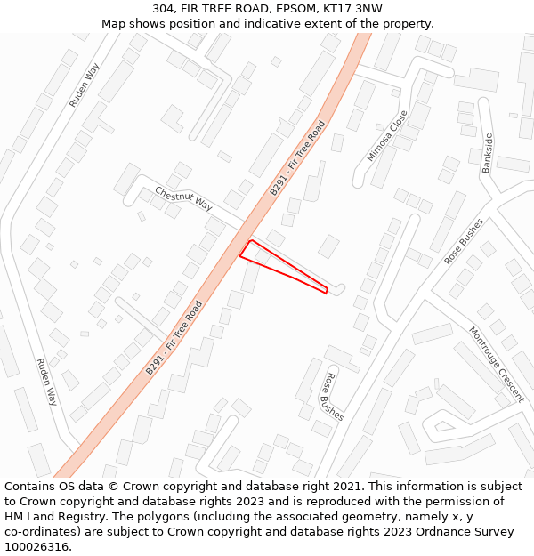 304, FIR TREE ROAD, EPSOM, KT17 3NW: Location map and indicative extent of plot