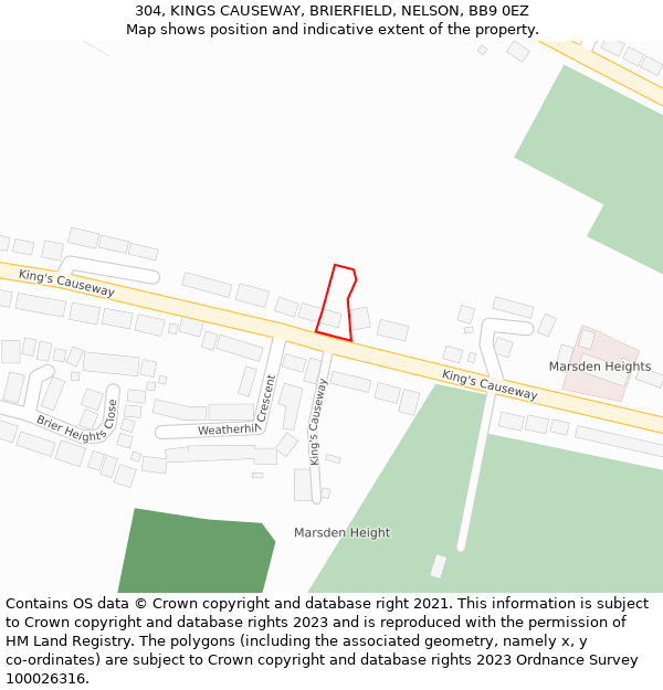 304, KINGS CAUSEWAY, BRIERFIELD, NELSON, BB9 0EZ: Location map and indicative extent of plot