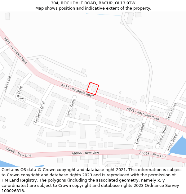304, ROCHDALE ROAD, BACUP, OL13 9TW: Location map and indicative extent of plot