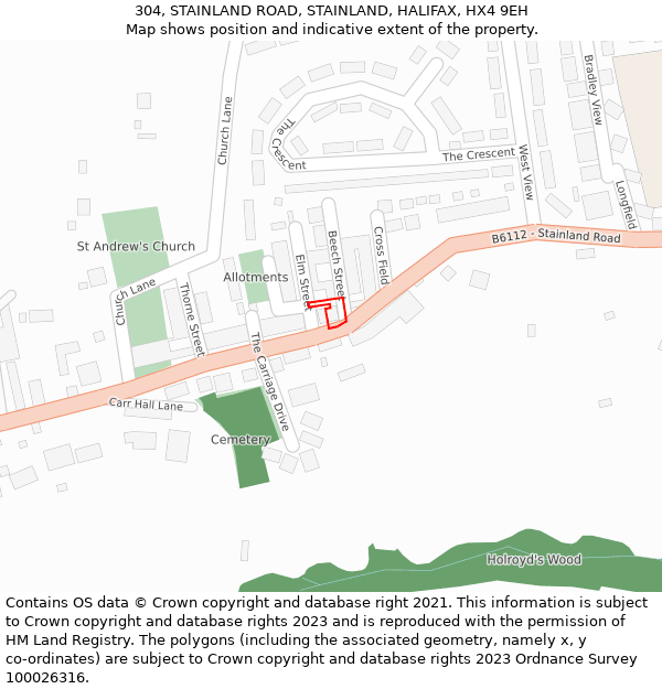 304, STAINLAND ROAD, STAINLAND, HALIFAX, HX4 9EH: Location map and indicative extent of plot