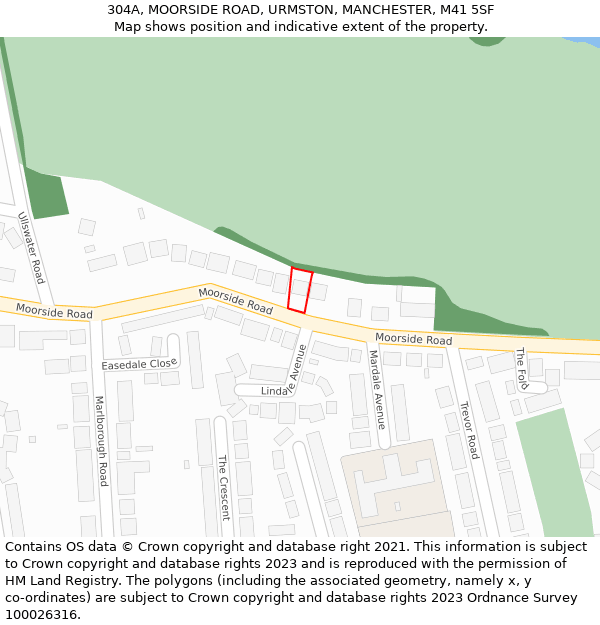 304A, MOORSIDE ROAD, URMSTON, MANCHESTER, M41 5SF: Location map and indicative extent of plot