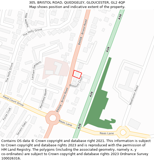 305, BRISTOL ROAD, QUEDGELEY, GLOUCESTER, GL2 4QP: Location map and indicative extent of plot