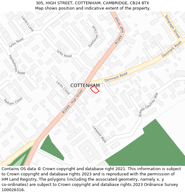 305, HIGH STREET, COTTENHAM, CAMBRIDGE, CB24 8TX: Location map and indicative extent of plot