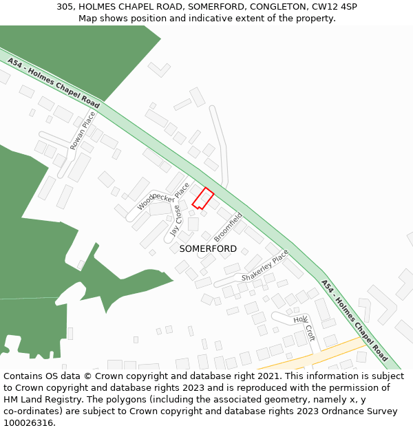 305, HOLMES CHAPEL ROAD, SOMERFORD, CONGLETON, CW12 4SP: Location map and indicative extent of plot