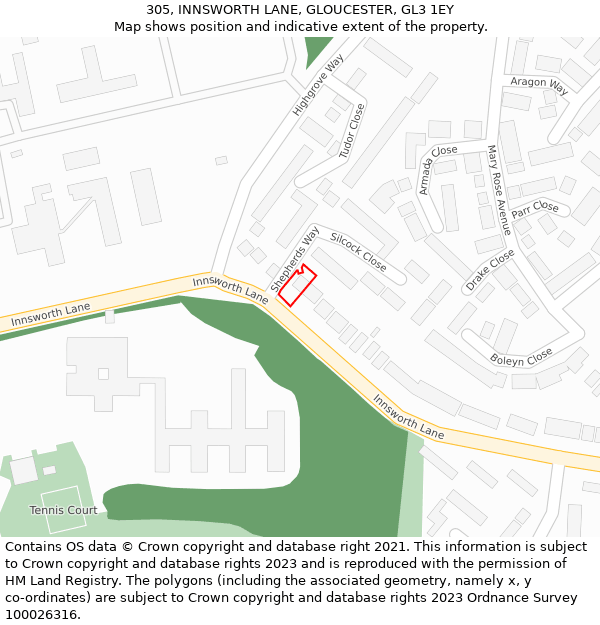 305, INNSWORTH LANE, GLOUCESTER, GL3 1EY: Location map and indicative extent of plot