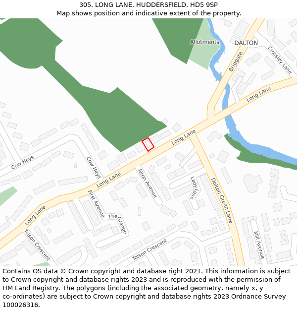 305, LONG LANE, HUDDERSFIELD, HD5 9SP: Location map and indicative extent of plot