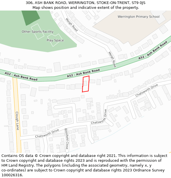 306, ASH BANK ROAD, WERRINGTON, STOKE-ON-TRENT, ST9 0JS: Location map and indicative extent of plot