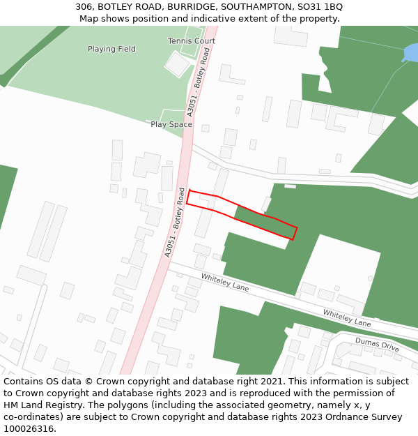 306, BOTLEY ROAD, BURRIDGE, SOUTHAMPTON, SO31 1BQ: Location map and indicative extent of plot