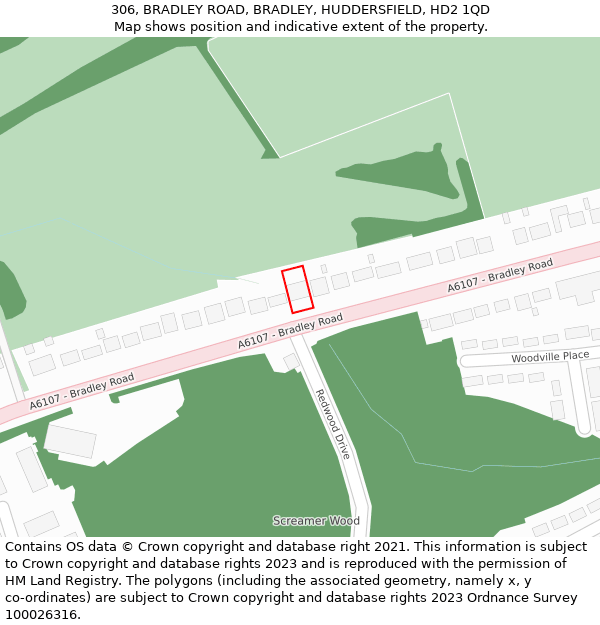 306, BRADLEY ROAD, BRADLEY, HUDDERSFIELD, HD2 1QD: Location map and indicative extent of plot