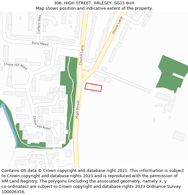 306, HIGH STREET, ARLESEY, SG15 6UA: Location map and indicative extent of plot