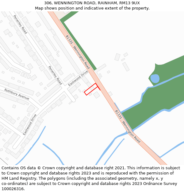 306, WENNINGTON ROAD, RAINHAM, RM13 9UX: Location map and indicative extent of plot