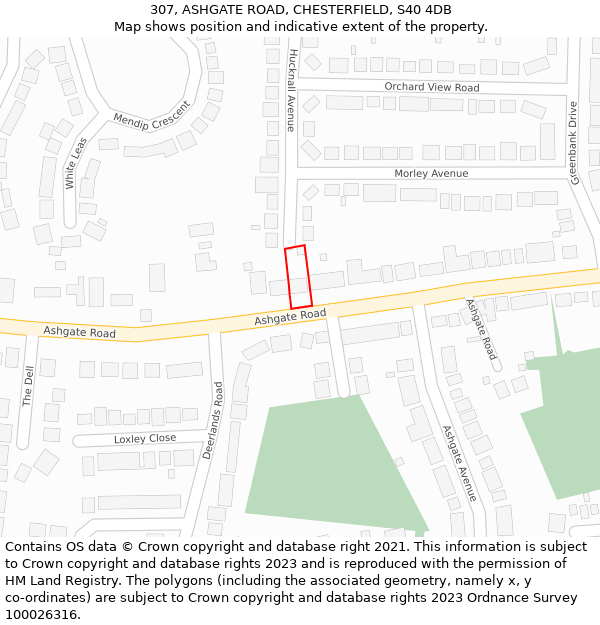 307, ASHGATE ROAD, CHESTERFIELD, S40 4DB: Location map and indicative extent of plot