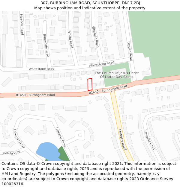 307, BURRINGHAM ROAD, SCUNTHORPE, DN17 2BJ: Location map and indicative extent of plot