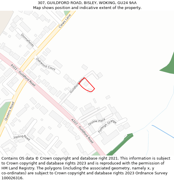 307, GUILDFORD ROAD, BISLEY, WOKING, GU24 9AA: Location map and indicative extent of plot