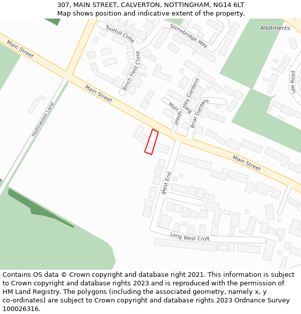 307, MAIN STREET, CALVERTON, NOTTINGHAM, NG14 6LT: Location map and indicative extent of plot