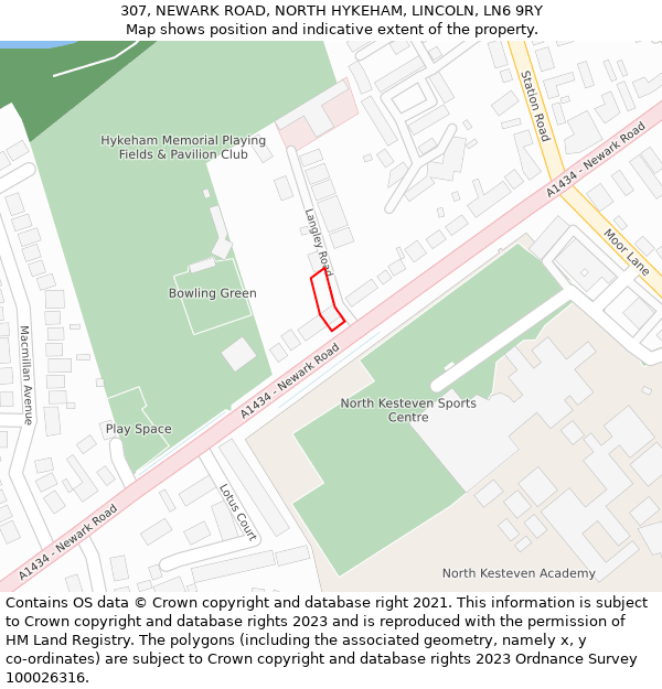307, NEWARK ROAD, NORTH HYKEHAM, LINCOLN, LN6 9RY: Location map and indicative extent of plot
