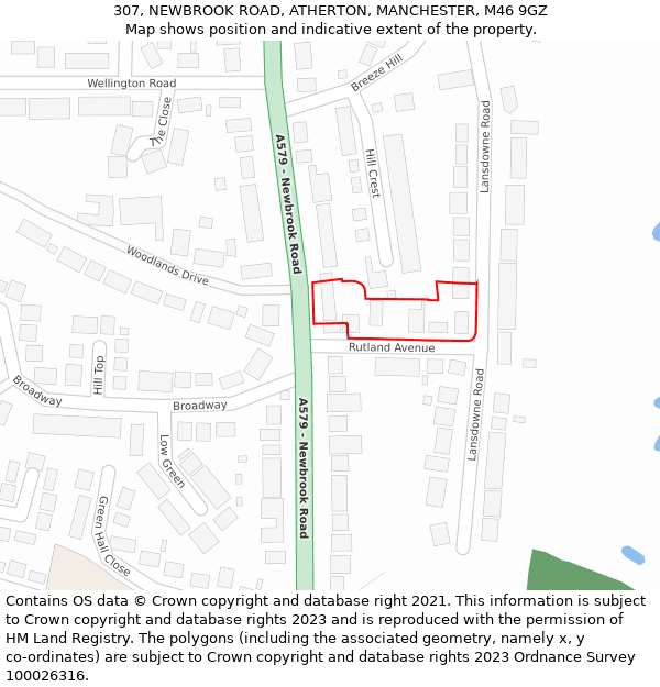 307, NEWBROOK ROAD, ATHERTON, MANCHESTER, M46 9GZ: Location map and indicative extent of plot