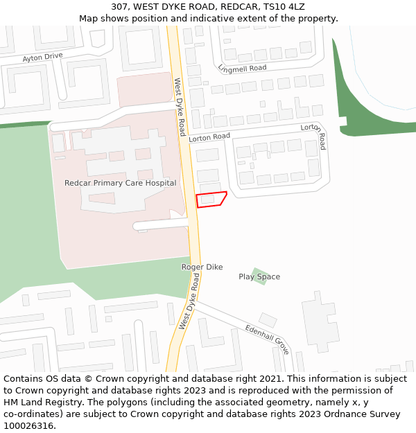 307, WEST DYKE ROAD, REDCAR, TS10 4LZ: Location map and indicative extent of plot