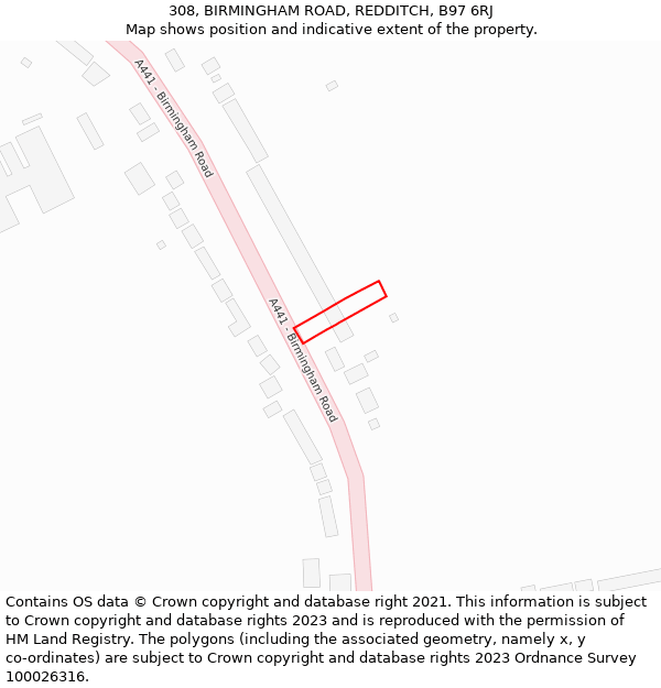 308, BIRMINGHAM ROAD, REDDITCH, B97 6RJ: Location map and indicative extent of plot