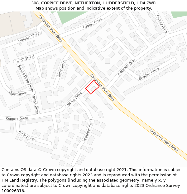 308, COPPICE DRIVE, NETHERTON, HUDDERSFIELD, HD4 7WR: Location map and indicative extent of plot