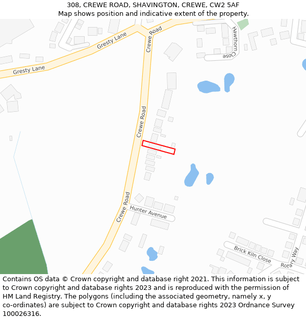 308, CREWE ROAD, SHAVINGTON, CREWE, CW2 5AF: Location map and indicative extent of plot