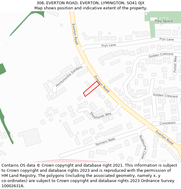 308, EVERTON ROAD, EVERTON, LYMINGTON, SO41 0JX: Location map and indicative extent of plot