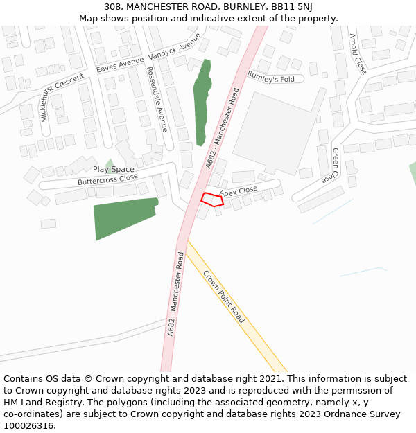308, MANCHESTER ROAD, BURNLEY, BB11 5NJ: Location map and indicative extent of plot