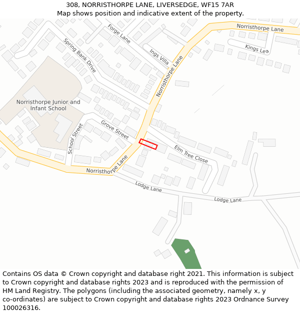 308, NORRISTHORPE LANE, LIVERSEDGE, WF15 7AR: Location map and indicative extent of plot