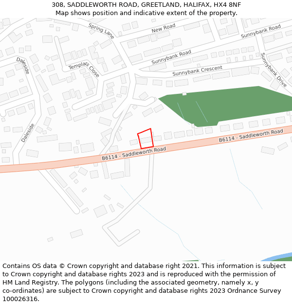 308, SADDLEWORTH ROAD, GREETLAND, HALIFAX, HX4 8NF: Location map and indicative extent of plot