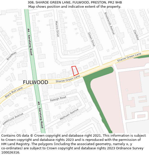 308, SHAROE GREEN LANE, FULWOOD, PRESTON, PR2 9HB: Location map and indicative extent of plot